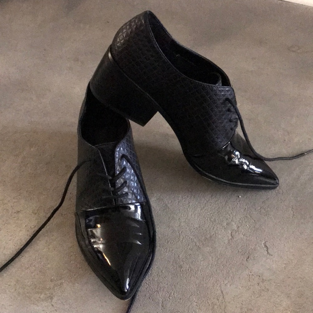 ASOS pointed patent heeled oxfords